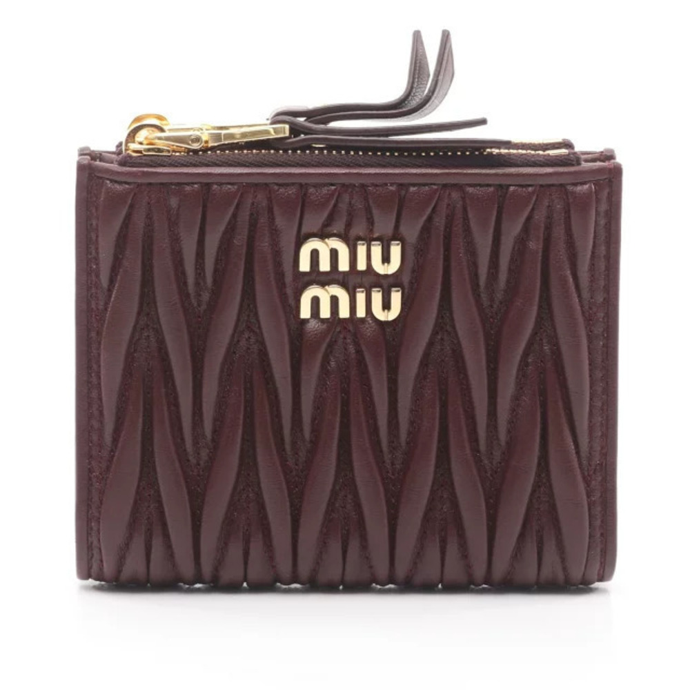 Miu Miu Matelasse Bi fold Wallet Leather Bordeaux Purple